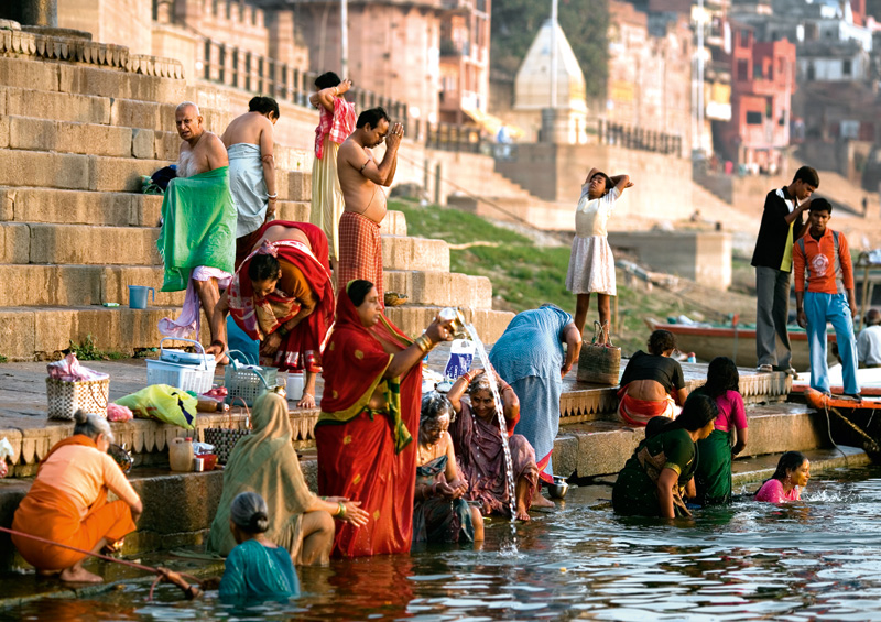 Postcard Sacred ritual on Ganges riverside - Varansi, India